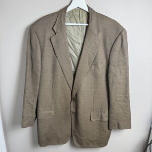 Ermenegildo Zegna Silk Wool Blazer Suit Jacket Tan Black Houndstooth 46R Flaws